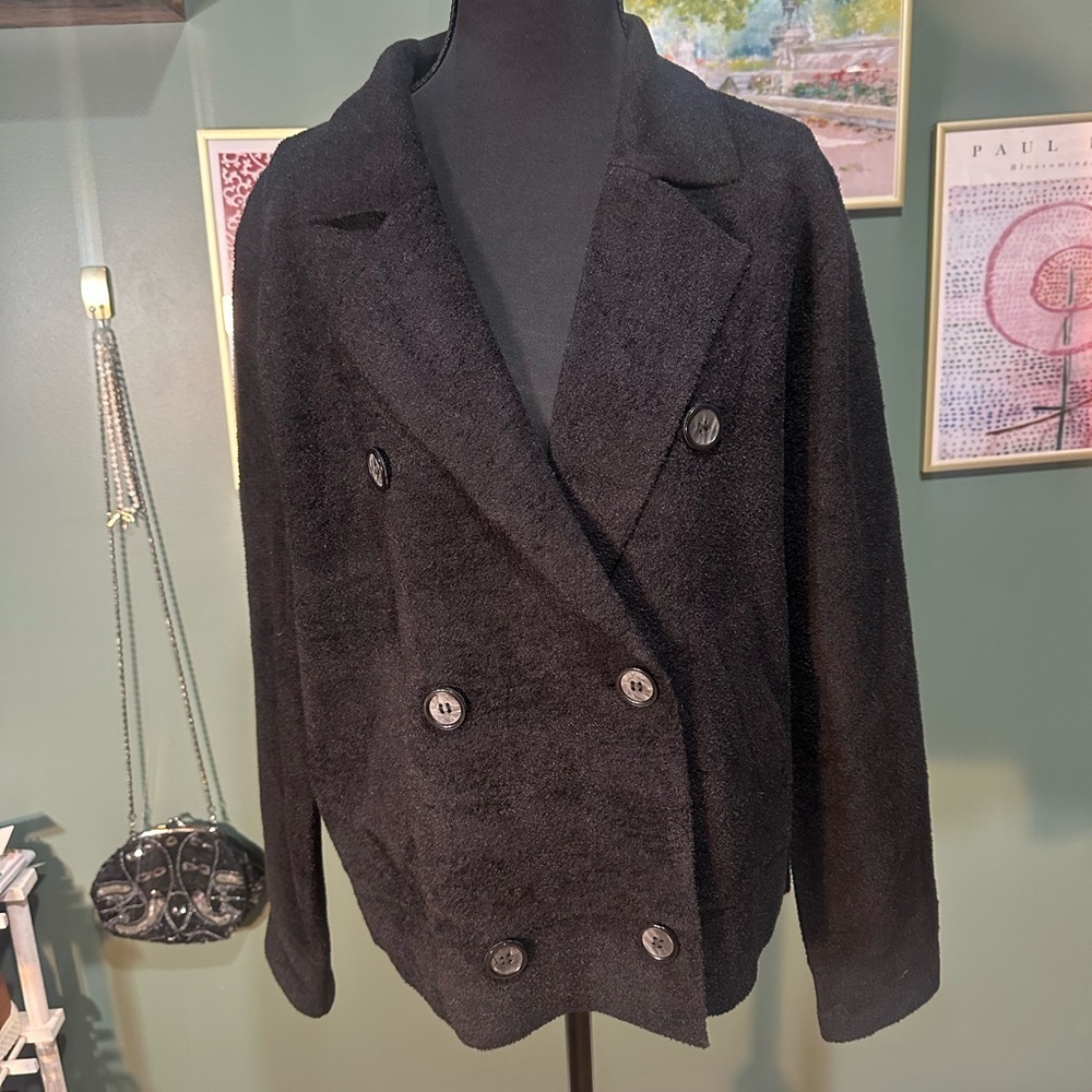 Magaschoni Black Double-Breasted Cozy Pea Coat size M 👑